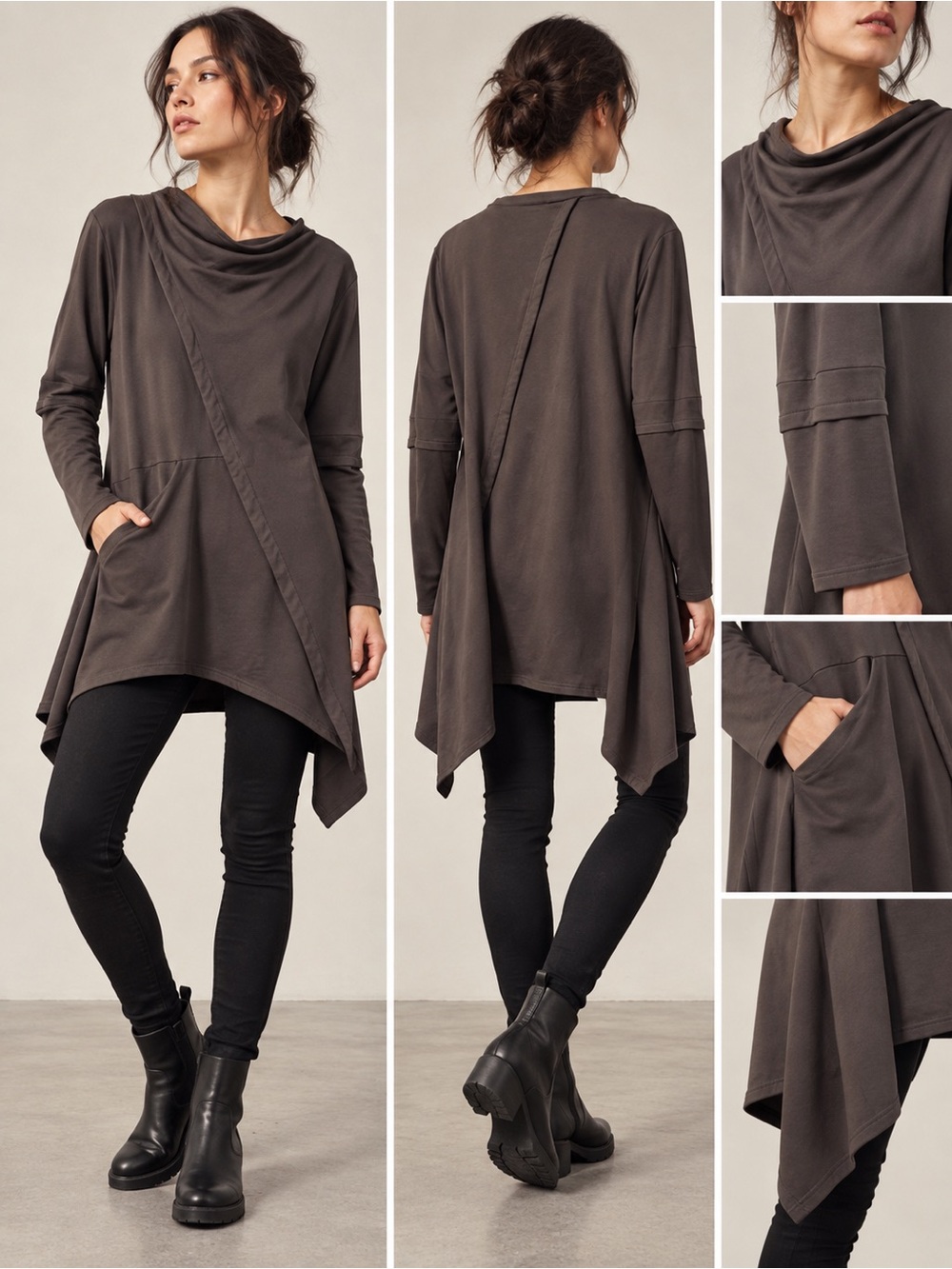 Avant Garde Lagenlook Asymmetrical Draped Tunic Jacket Artsy Deconstructed Top